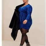 Torrid Blue Velvet Surplice V-Neck Long Sleeve Faux Wrap Sheath Dress Size 12 Photo 1