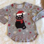 Christmas Pullover Kitty Cat Santa Hat Shirt Womens XS Gray Photo 1