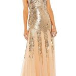 Mac Duggal 93959 Womens Gold Sleeveless Sequin Mesh Gown Dress Runs Small Photo 0