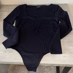 Steve Madden Black Asymmetrical Fitted Bodysuit Photo 4