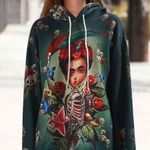 Halloween Retro Floral Skull Printed oversized hoodie O/S Green Size undefined Photo 0
