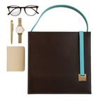 Soul Carrier Brown & Turquoise Leather Structured Tote Shoulder Bag 12.5x12.5x3 Photo 3