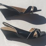 Karen Scott 3/$25🍾🍾 Black Serra Patent Open Toe Wedges Photo 2