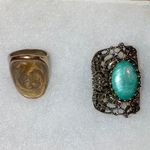 2 Costume Jewelry Rings; 1 Teal, & 1 Tan/Gold Size 6.5 Photo 0