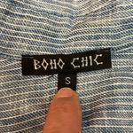 Boho Chic Blue & White Striped 100% Linen 3/4 Sleeve Button Down Shirt Size S Photo 7