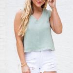 Pink Lily Call To Action Frayed Hem Gauze Tank Sage Green Size Medium Photo 1