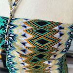Elan Halter Maxi Dress Tribal Green Zig Zag Peacock Multicolored Dress S 575 Photo 1