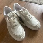 American Eagle AE White Gray Suede Leather Platform Perforated Lace Up Sneakers Photo 0