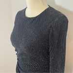 Shoshanna  Sparkly Black Fitted Bodycon Long Sleeve Midi Length Cocktail Dress Photo 2