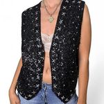 Black and white vintage sequin vest with white accents Size M Photo 0