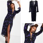 Topshop NEW  Woven Knot Front Plunge Midi Dress Sheer Black Purple US 6 Photo 1