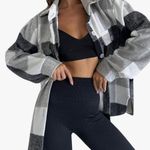 Plaid Button Down Shirt Shacket Size Large Pockets Oversized Heavyweight Black Photo 13