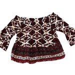 Hint of Blush Crop Top SZ LG Bare Shoulders 3/4 Bell Sleeve Black Red Boho Chic Photo 0