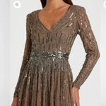 Mac Duggal 5528 Long Sleeve Sequins Tea Length Midi Dress Taupe 18 Photo 2