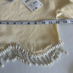 ZARA NWT  Seamless Ribbed Pearl Fringe Long Sleeve Crop Top XS in Oyster white Photo 10
