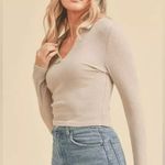 Altar'd State Altar’d State Ribbed Knit Collared Cropped Top Mushroom Brown Size Small Photo 3