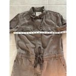 Lands' End  Jumpsuit Womens 8 Brown Linen 3" Shorts Utility Long Sleeve Romper Photo 6