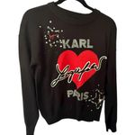 Karl Lagerfeld  Paris Petite Medium Beaded Heart Logo Sweater Top Black PM Photo 2