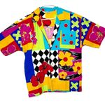 Vintage Rare 80s 90s Mary Quant cotton shirt colorful geometric floral print Size L Photo 0