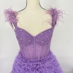 Sherri Hill Lavender Tiered Ruffled Prom Dresses with Slit Feather Beaded Sheer Bodice Sz 6 Photo 1