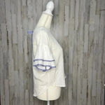 Polagram ‎ Women's White Bell Sleeve Blouse Blue Stripe Trim Size Small Photo 2