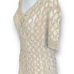 Vintage Inca Boutique Top Tan Open Weave Sheer Vneck Short Sleeve Art To Wear Photo 5