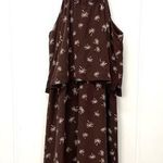 Madewell 100% Silk Mini Dress Size 0 Palm Tree Chocolate Brown Photo 0