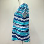 Chico's Chico’s Zenergy Blue Teal & White Striped Cap Sleeve Loose Fit Tee Size 1/Medium Photo 6