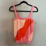 FRNCH Paris Knit Colorblock Striped Tank Top Orange Pink Size L Cotton Retro 70s Photo 2