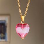 Handmade retro vintage fairy whimsical style quality Czech glass pink heart bead simple necklace🩷 Photo 4