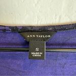 Ann Taylor  Baroque Print Black Purple Knit Top Short Sleeve Crochet Neckline S Photo 2