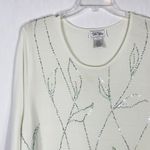 Bob Mackie ‎ Large Top Wearable Art White Green Beaded Knit Sequins Stretch 202 Photo 4