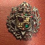 Antique Edwardian Coat of Arms Shield Crest Pink Garnet Emerald Pearls Brooch Red Photo 10