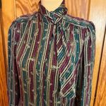 Vtg 70s stripes n paisleys unique neck tie blouse Photo 5