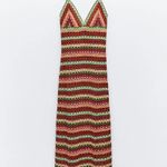 ZARA  knitted crochet Multicolor Striped Maxi Dress Photo 9