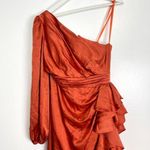Mac Duggal  Pleated Cascade Detail One-Shoulder Satin A-Line Gown in Orange US 6 Photo 7