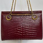 American Vintage Vtg Don Lester burgundy lizard-embossed pattern gold chain double handle bag Photo 4