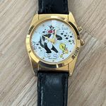 Armitron Rare Vintage Musical Watch Looney Tunes Dial Black Leather Strap Photo 2