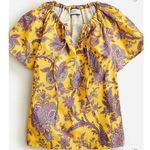 J Crew Collection Tie Neck Yellow Purple Paisley Floral Ratti Golden Top Preppy Size XS Photo 0