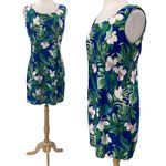 Vintage 90s Hawaiian Mini Dress Hibiscus Floral Palm Print Sleeveless Blue M Size M Photo 1