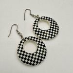 Black and white check circle drop earrings Photo 0