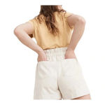 Madewell DRAWSTRING PLEATED PAPER BAG COTTON LINEN TAN BEIGE SHORTS SIZE SMALL Photo 3