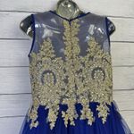 Tulle Prom Homecoming Dress Blue & Gold High Neck Tank Above Knee Length Size 4 Photo 5