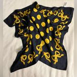 Jacqueline Ferrar 100% Silk Scarf Black & Gold Bow & Coin Print Vintage Elegance Photo 3