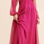 Mac Duggal Ieena Hot Pink A Line Cut Out V Neck Back Long Sleeve Maxi Dress Sz 6 Photo 0