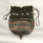 Antique VTG Micro Beaded & Crochet Drawstring Purse Sack Hand Bag Photo 1