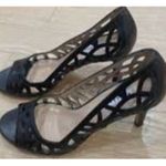 Adrienne Vittadini  Size 9.5 Black Patent Peep Toe Heels With Cutout Design Photo 1