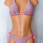 Boutique Pink & Multi-Colored, Stripe, Bikini Set Photo 0