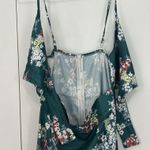 Medium Green, White Floral Tie Front Faux Wrap Midi Dress Green Photo 10