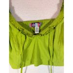 Urban Outfitters  Green Ribbed Puff Sleeve Tie Front Crop Top Size Medium Photo 2